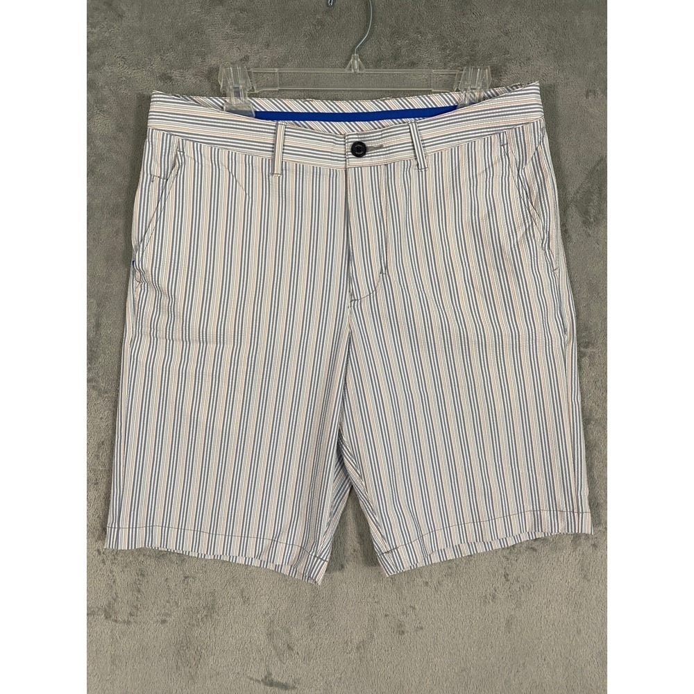 Tommy Bahama Shorts Sz 32 Blue Orange Stripe Seersucker Quick‎ Dry Coastal Golf